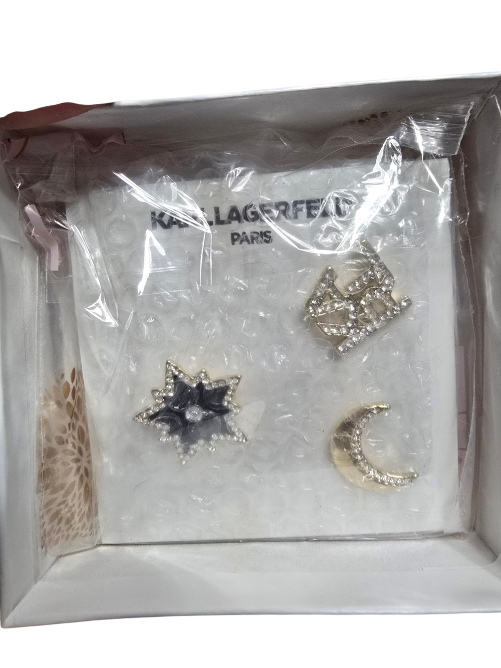 Karl Lagerfeld Crystal Pin Trio in Gold and Black